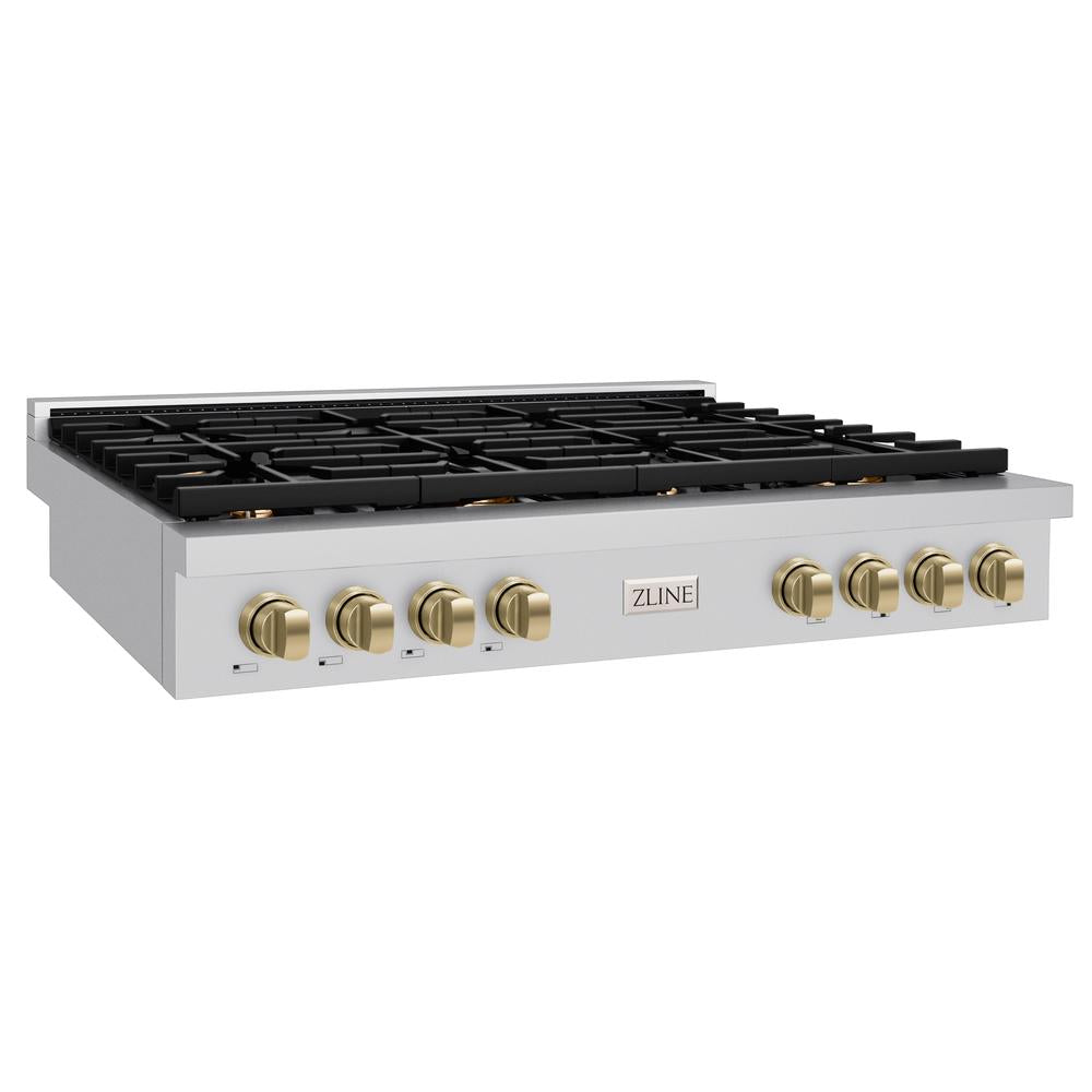 ZLINE Autograph Edition Paramount 48-inch rangetop in stainless steel and champagne bronze accents SRTZ-48-CB