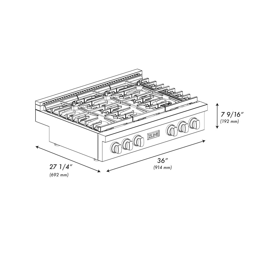 ZLINE Paramount 36-inch rangetop in stainless steel SRT-BR-36, from above