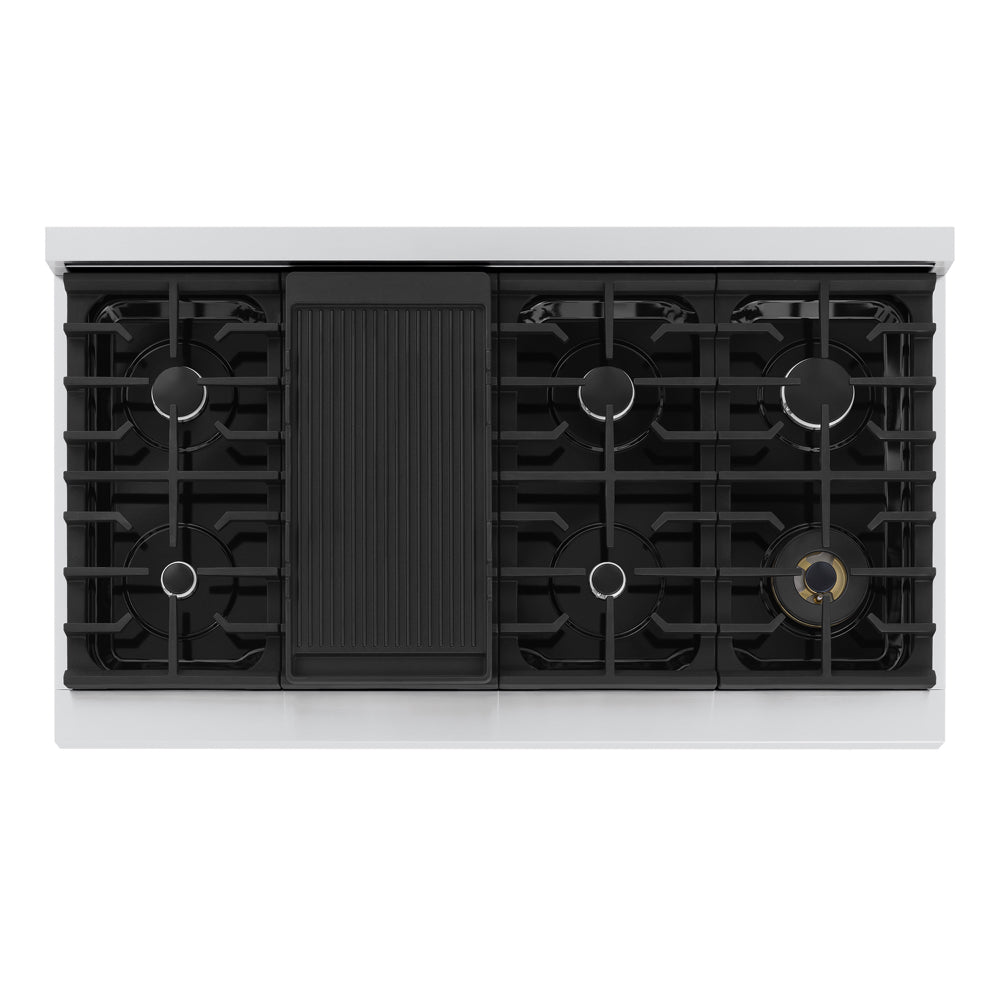 ZLINE Marino 48-inch range in stainless steel with white matte door MGR-WM-48, from above