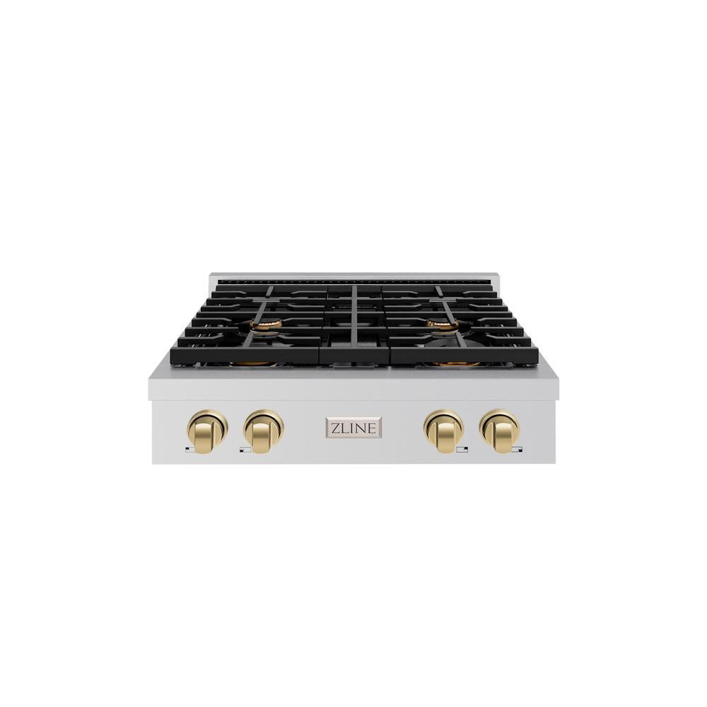 ZLINE Autograph Edition Paramount 30-inch rangetop in stainless steel and champagne bronze accents SRTZ-30-CB, front view