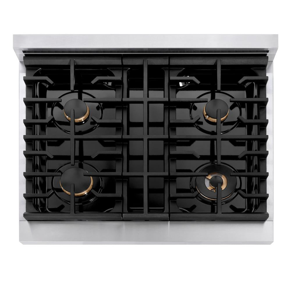 ZLINE Autograph Edition Paramount 30-inch rangetop in stainless steel and champagne bronze accents SRTZ-30-CB, from above