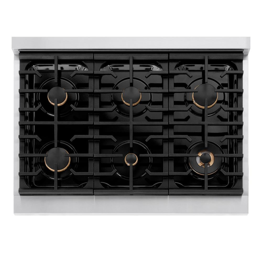 ZLINE Autograph Edition Paramount 36-inch rangetop in stainless steel and matte black accents SRTZ-36-MB, from above