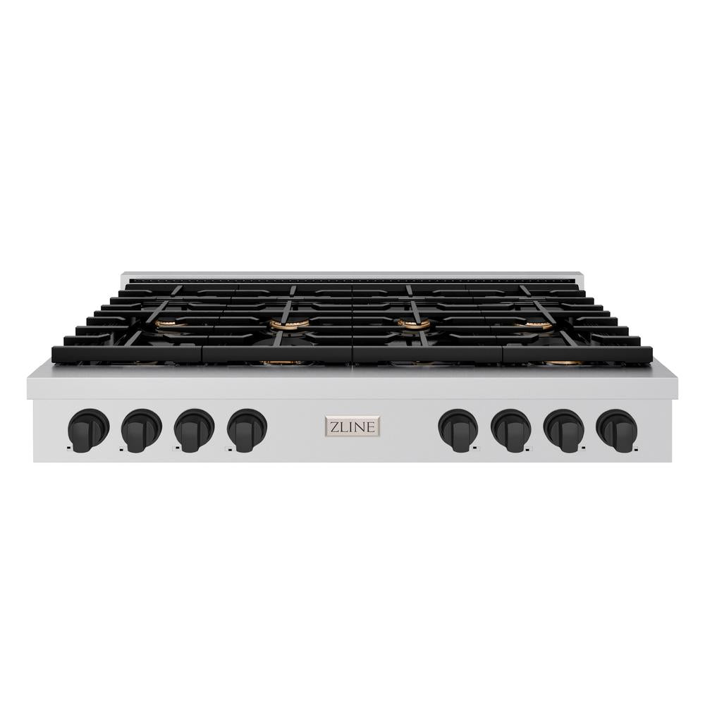 ZLINE Autograph Edition Paramount 48-inch rangetop in stainless steel and matte black accents SRTZ-48-MB, front view