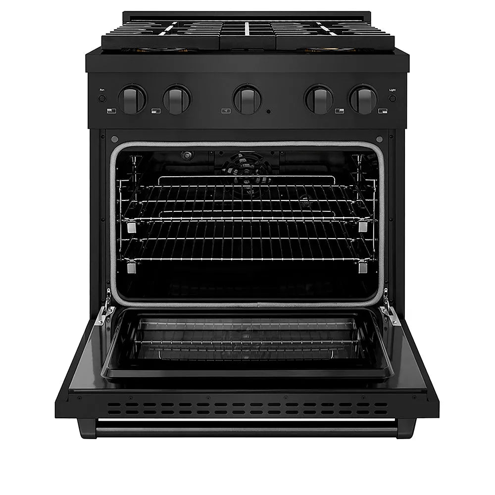 ZLINE Paramount 30-inch range in black stainless steel PSDRB-30, front view