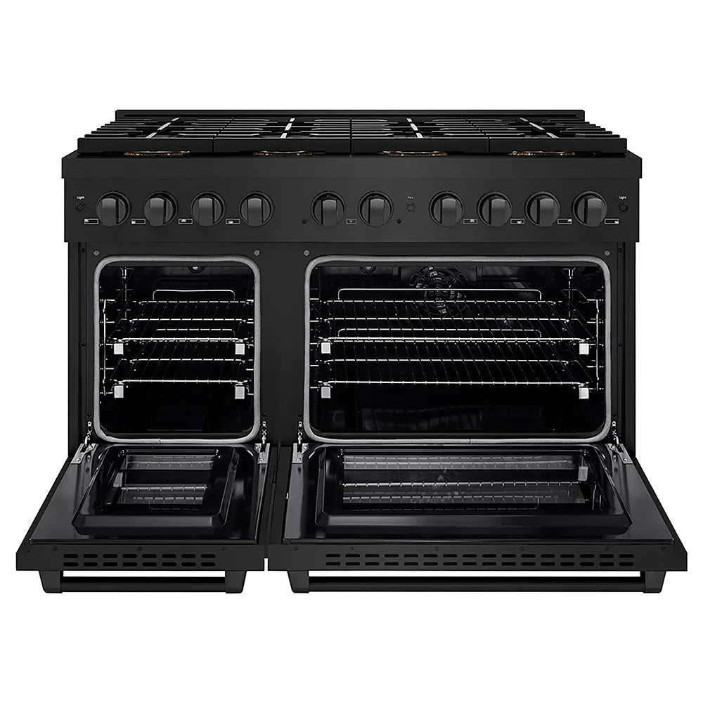 ZLINE Paramount 48-inch range in black stainless steel PSDRB-48, front view