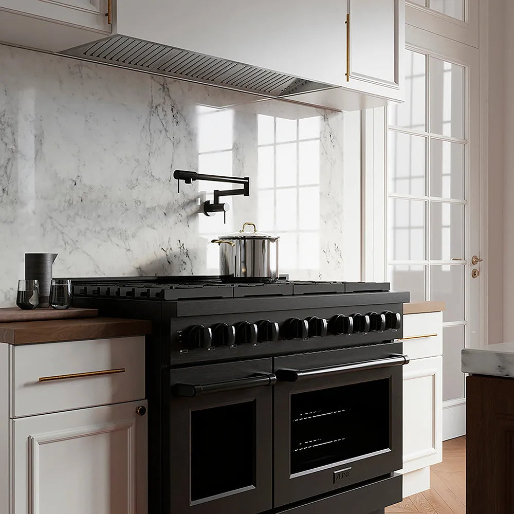 ZLINE Paramount 48-inch range in black stainless steel PSDRB-48, from above