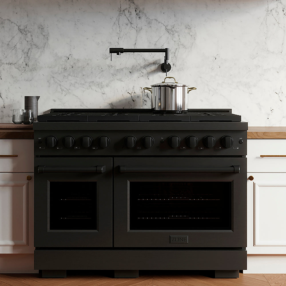 ZLINE Paramount 48-inch range in black stainless steel PSDRB-48, front view