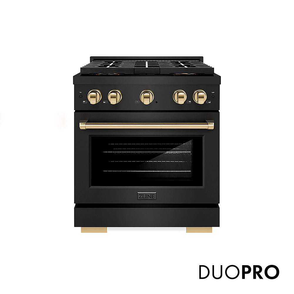 ZLINE Autograph Edition Paramount 30-inch range in black stainless steel and polished gold accents PSDRBZ-30-G