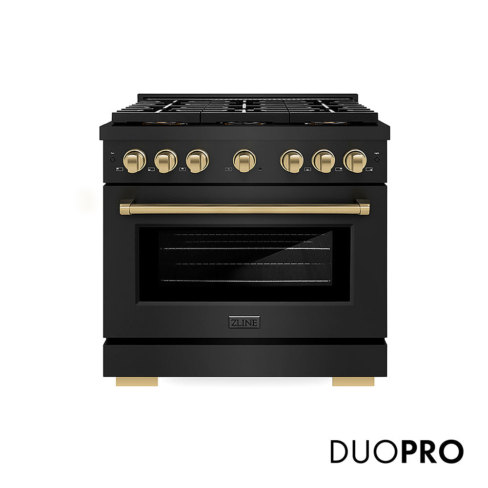 ZLINE Autograph Edition Paramount 36-inch range in black stainless steel and champagne bronze accents PSDRBZ-36-CB