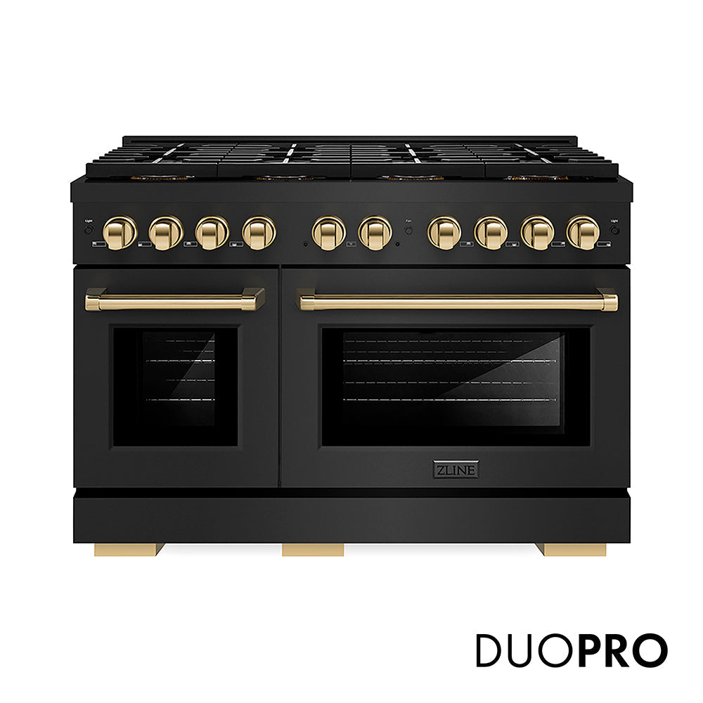 ZLINE Autograph Edition Paramount 48-inch range in black stainless steel and polished gold accents PSDRBZ-48-G