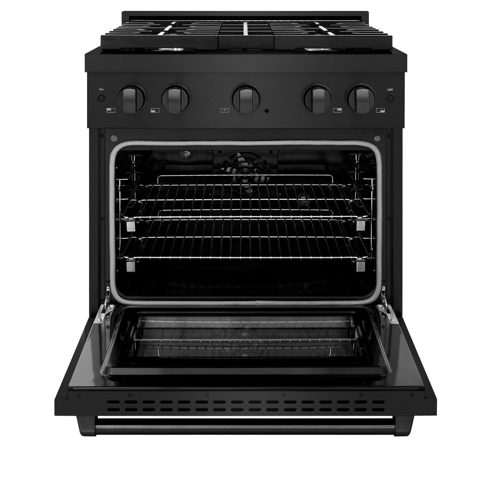 ZLINE Paramount 30-inch range in black stainless steel SDRB-30, front view