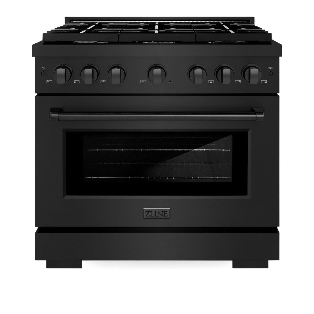 ZLINE Paramount 36-inch range in black stainless steel SDRB-36, front view