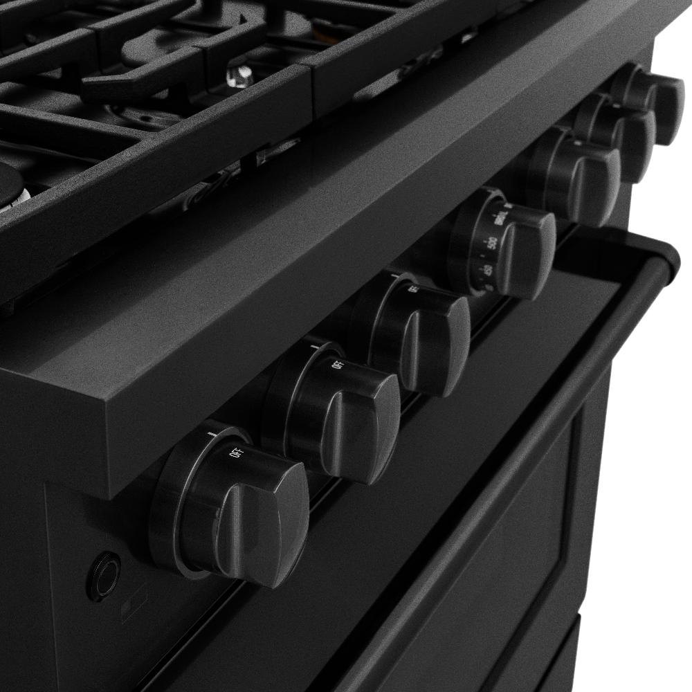 ZLINE Paramount 36-inch range in black stainless steel SDRB-36, detail