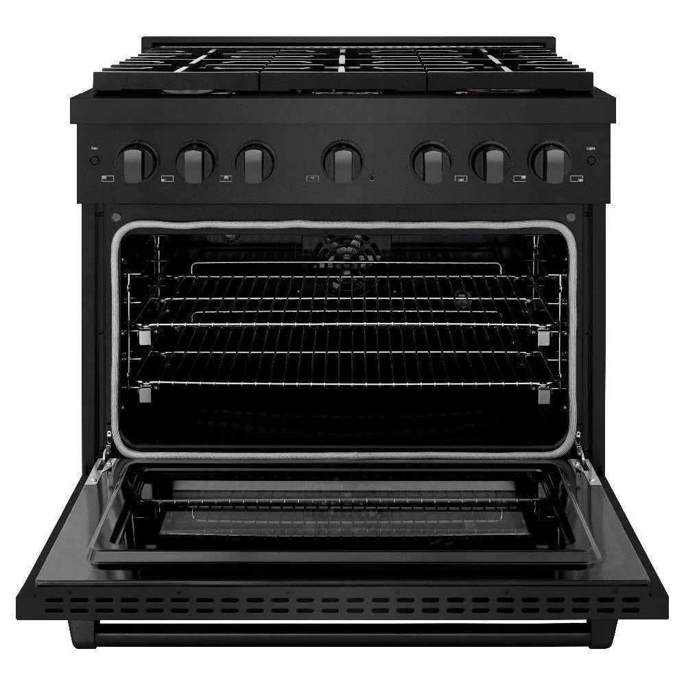 ZLINE Paramount 36-inch range in black stainless steel SDRB-BR-36, front view