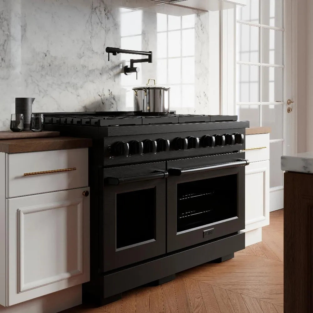 ZLINE Paramount 48-inch range in black stainless steel SDRB-48, side view