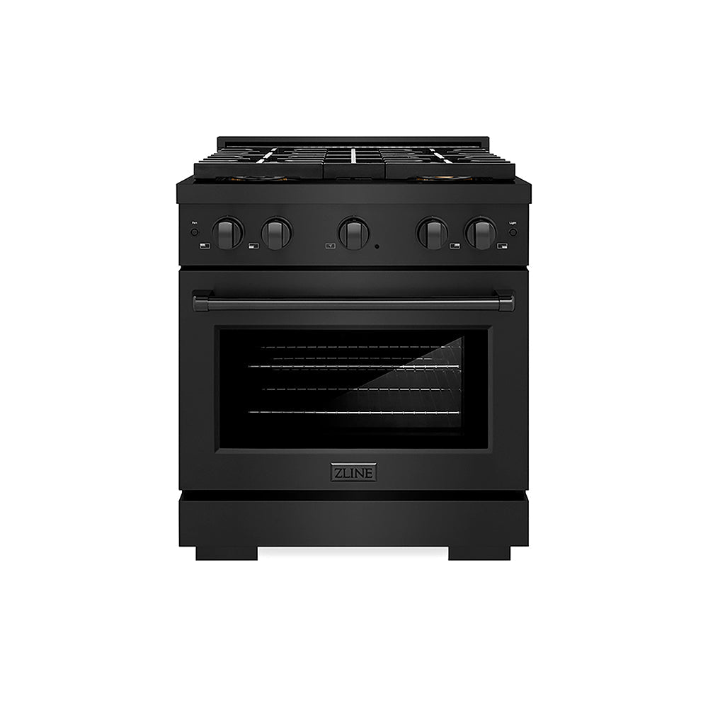 ZLINE Paramount 30-inch range in black stainless steel PSGRB-30, front view