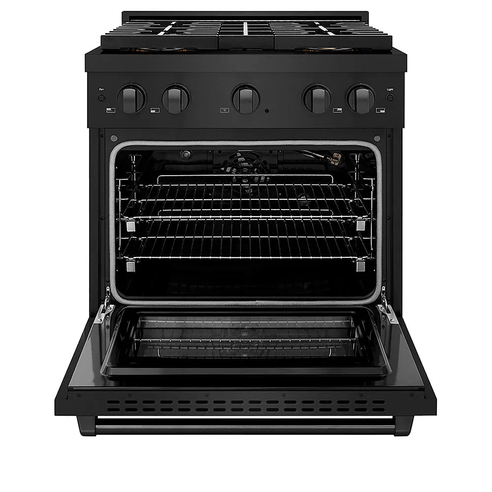 ZLINE Paramount 30-inch range in black stainless steel PSGRB-30, front view