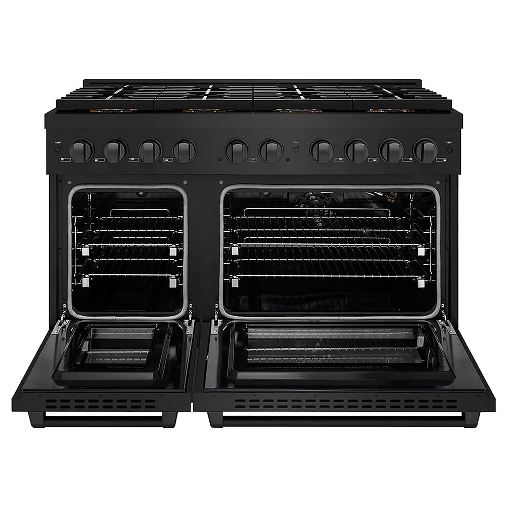 ZLINE Paramount 48-inch range in black stainless steel PSGRB-48, front view