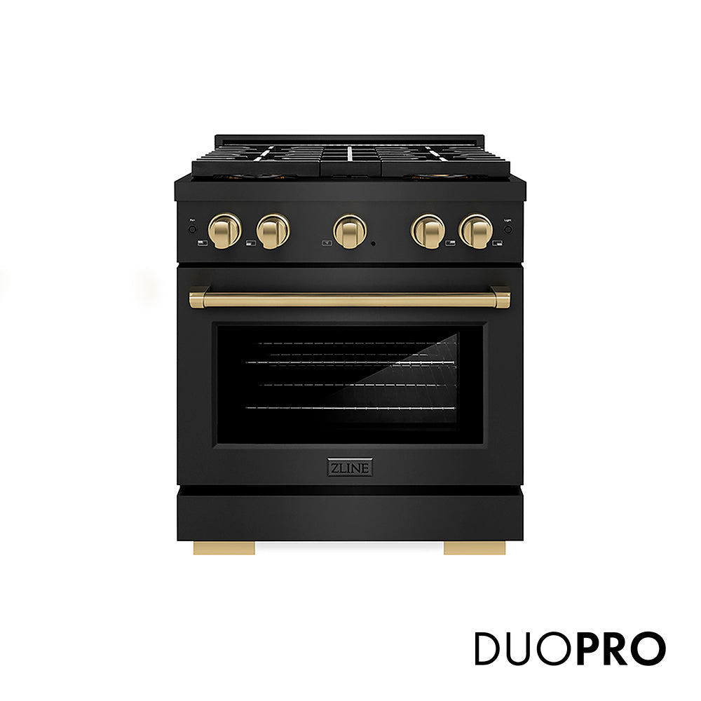ZLINE Autograph Edition Paramount 30-inch range in black stainless steel and champagne bronze accents PSGRBZ-30-CB