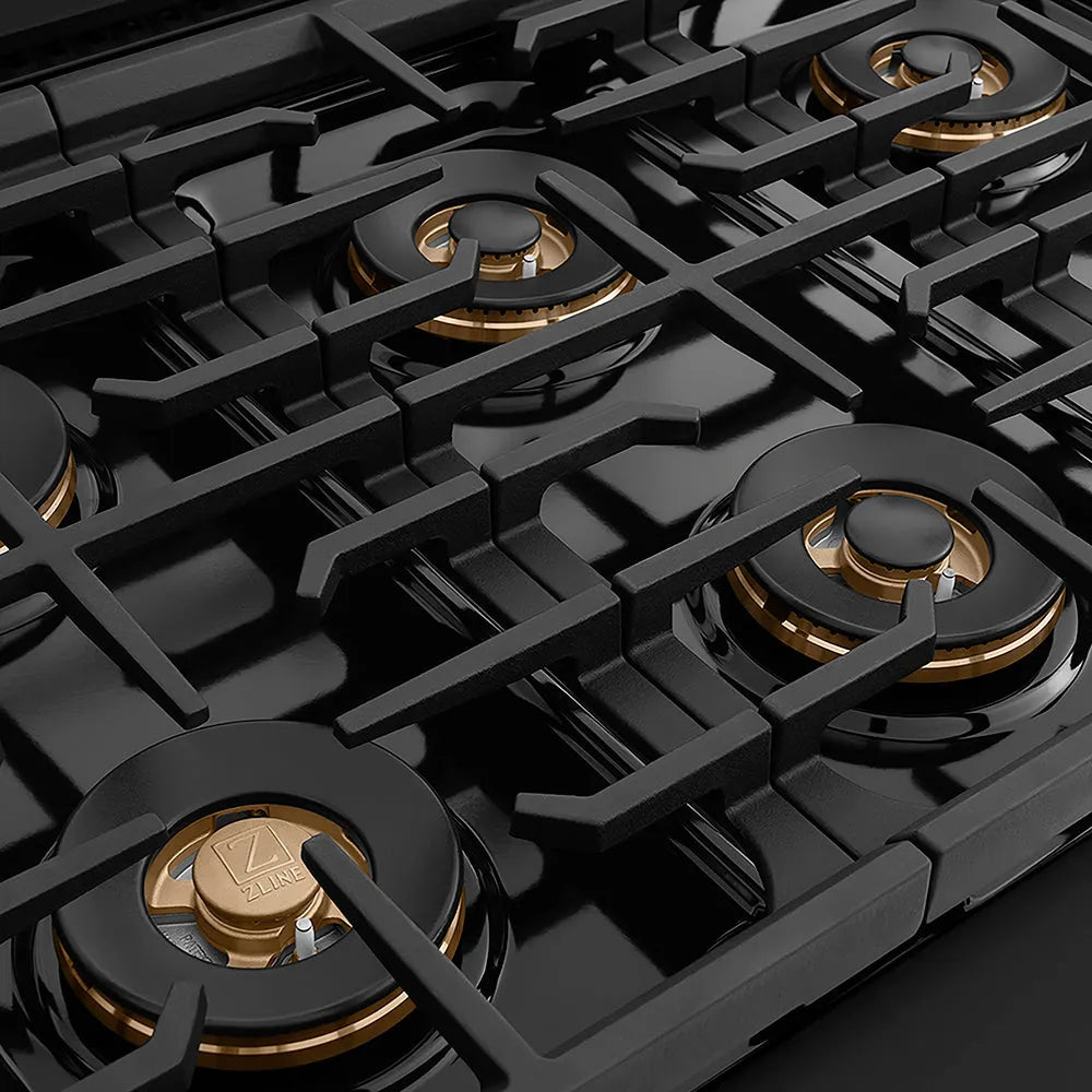 ZLINE Autograph Edition Paramount 48-inch range in black stainless steel and champagne bronze accents PSGRBZ-48-CB, from above
