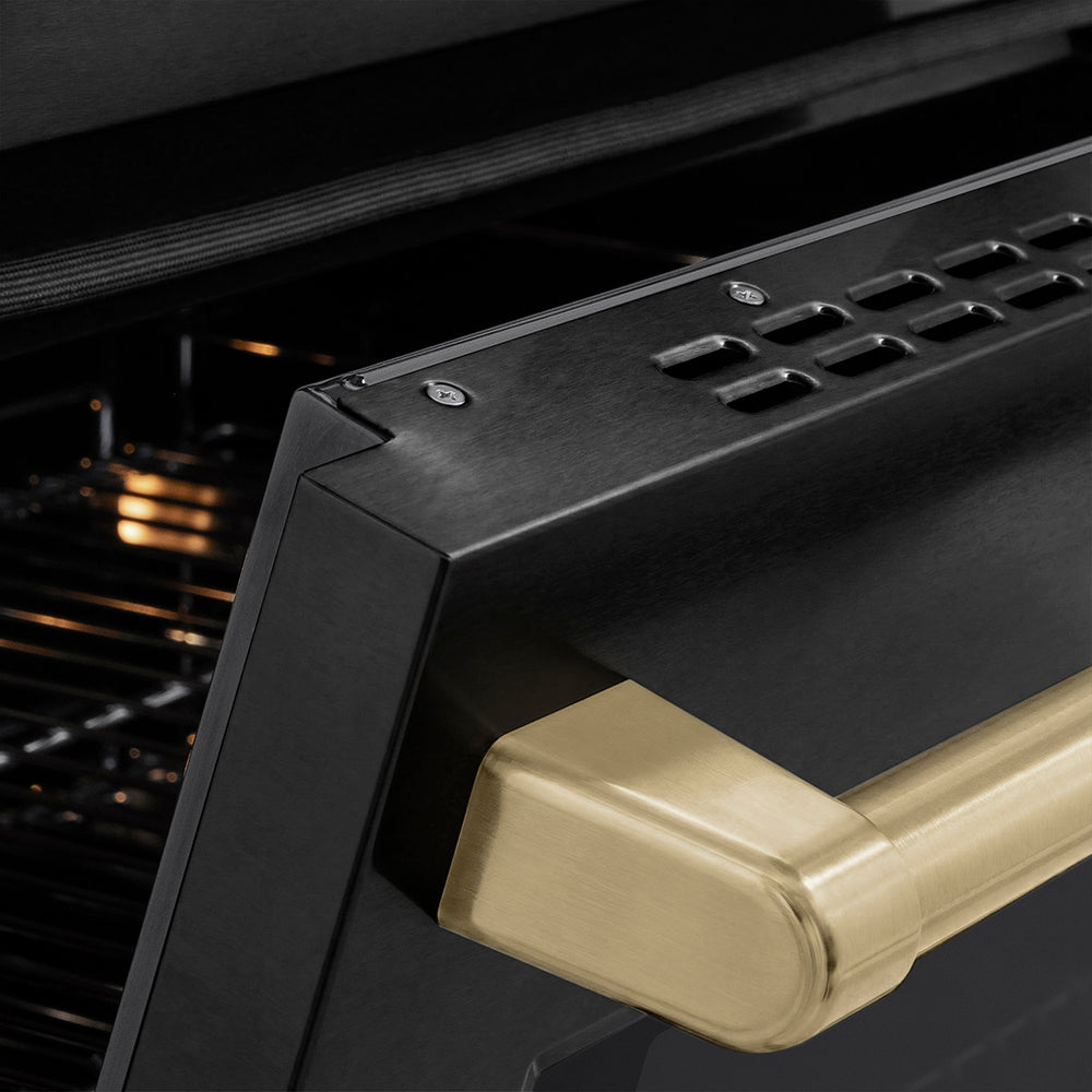 ZLINE Autograph Edition Paramount 30-inch range in black stainless steel and champagne bronze accents SINRBZ-30-CB, detail