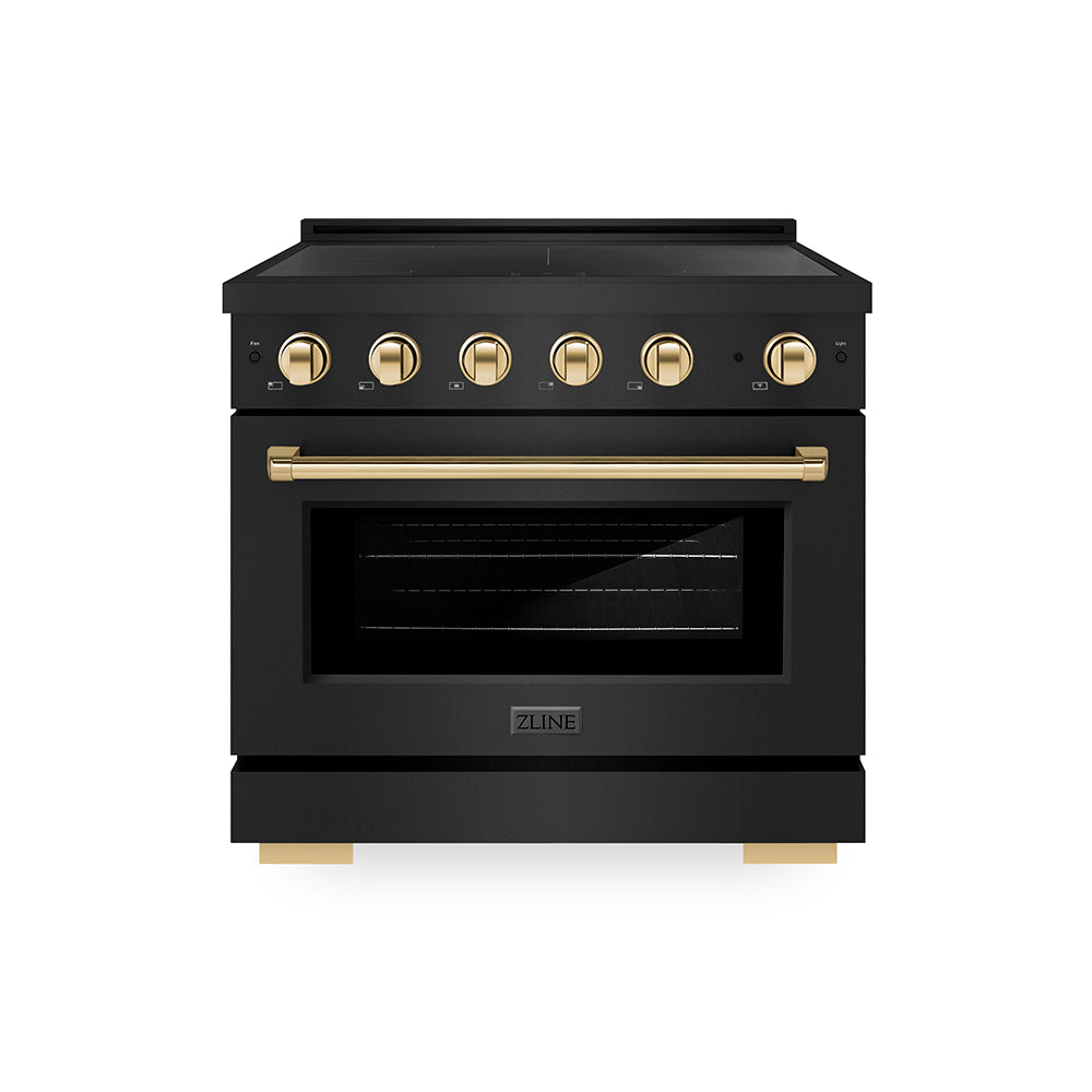 ZLINE Autograph Edition Paramount 36-inch range in black stainless steel and polished gold accents SINRBZ-36-G