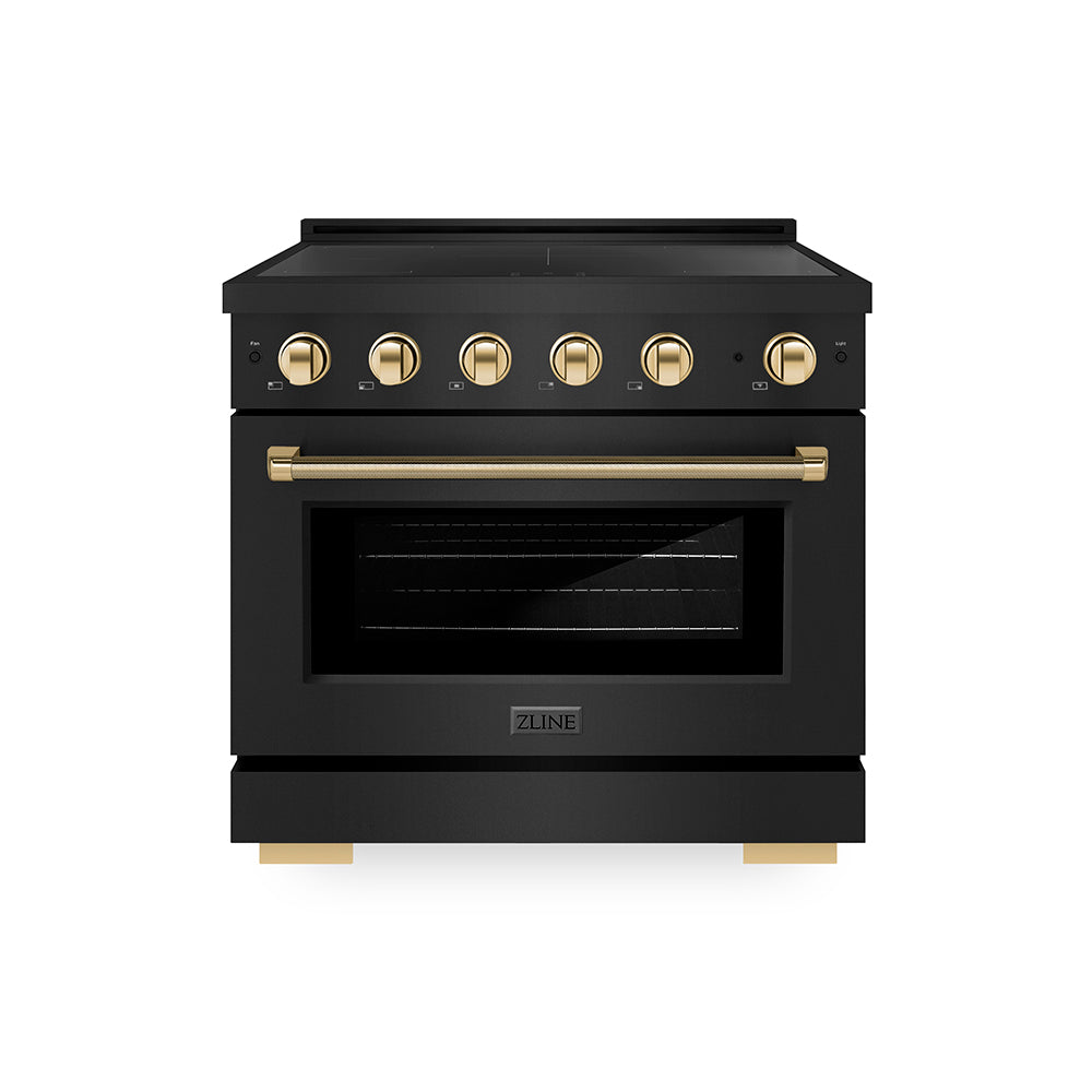 ZLINE Autograph Edition Paramount 36-inch range in black stainless steel and polished gold accents SINRBZ-36-KG