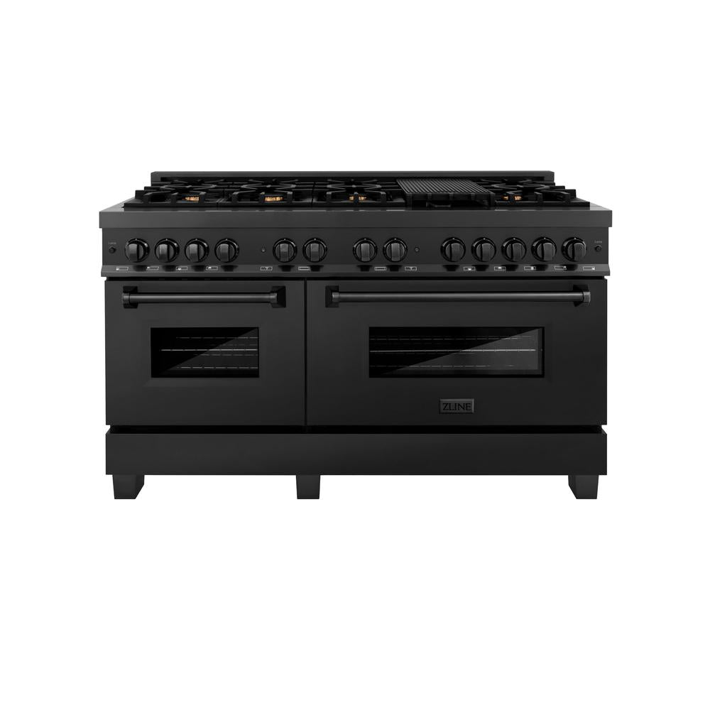 ZLINE Legacy 60-inch range in black stainless steel RAB-60, front view