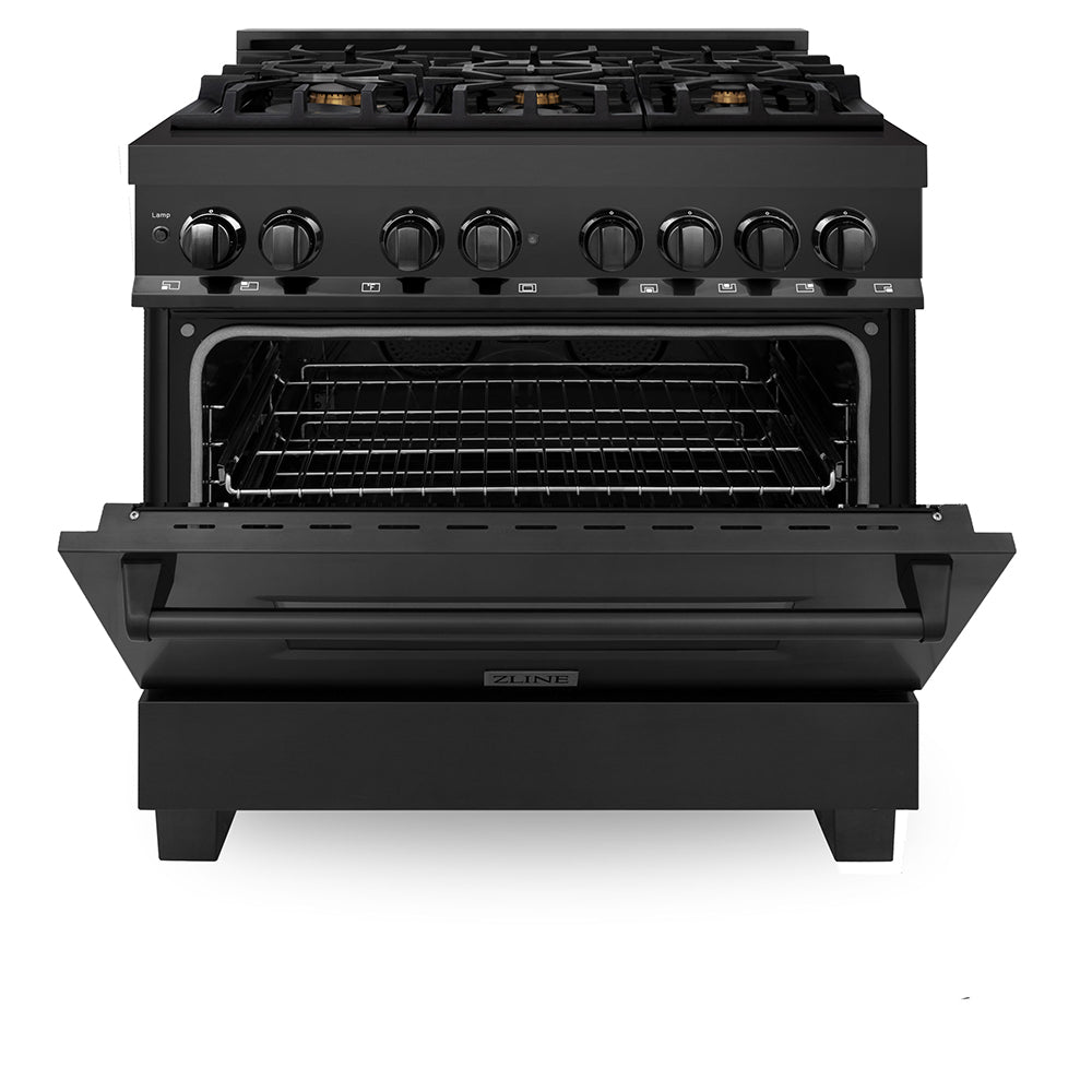 ZLINE Legacy 36-inch range in black stainless steel RAB-BR-36, front view