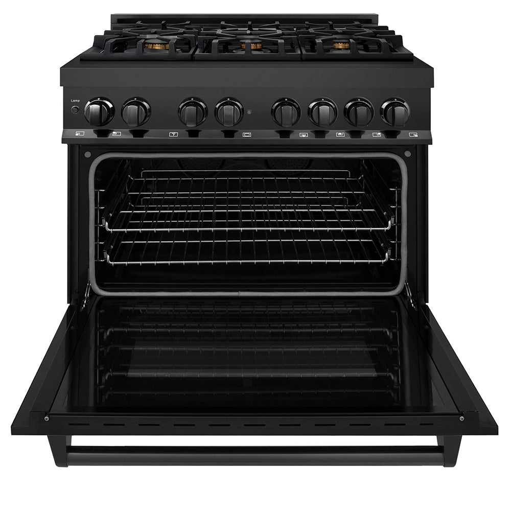 ZLINE Legacy 36-inch range in black stainless steel RAB-BR-36, front view