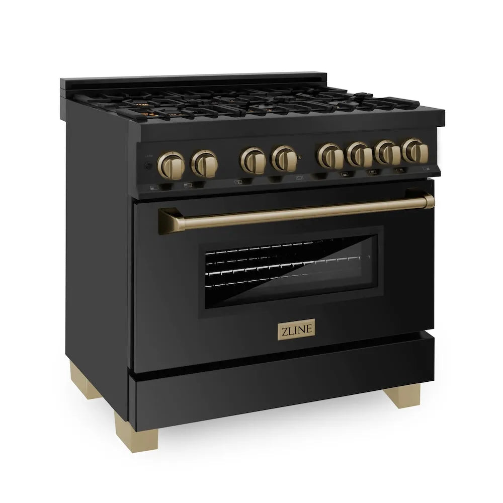 ZLINE Autograph Edition Legacy 36-inch range in black stainless steel and champagne bronze accents RABZ-36-CB