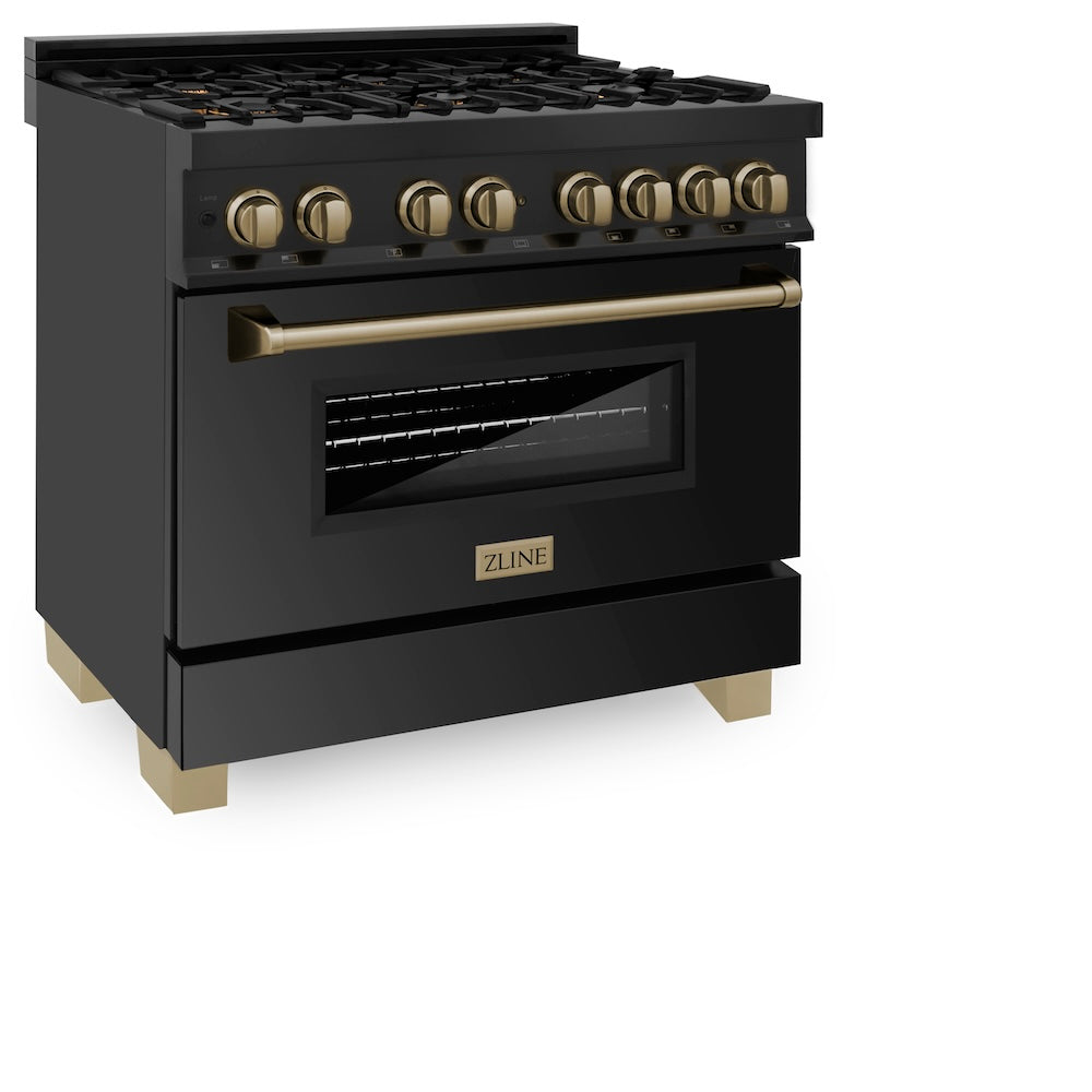 ZLINE Autograph Edition Legacy 36-inch range in black stainless steel and champagne bronze accents RABZ-36-CB, view 4
