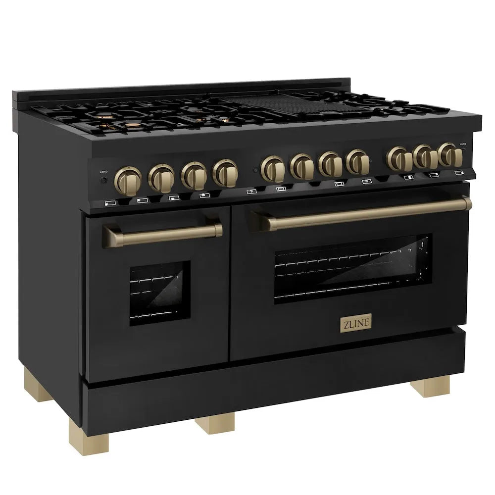 ZLINE Autograph Edition Legacy 48-inch range in black stainless steel and champagne bronze accents RABZ-48-CB