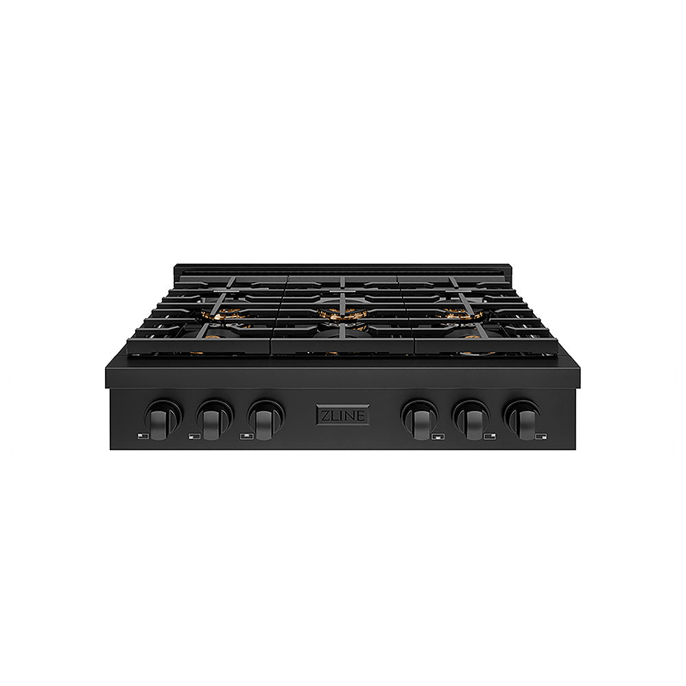 ZLINE Paramount 36-inch rangetop in black stainless steel PSRTB-36, front view