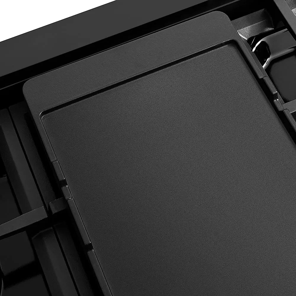 ZLINE Autograph Edition Paramount 48-inch rangetop in black stainless steel and polished gold accents PSRTBZ-48-G, from above