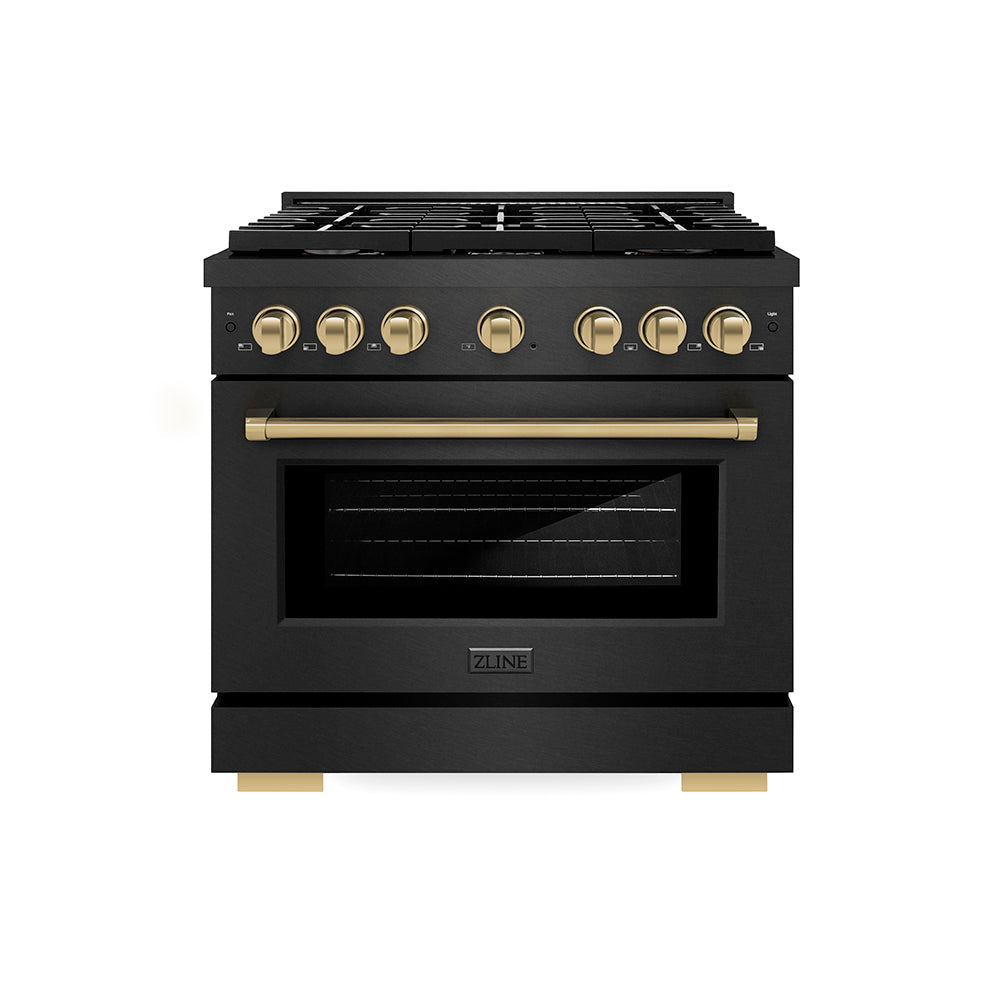 ZLINE Autograph Edition Paramount 36-inch range in black satin stainless steel and champagne bronze accents SDRBSZ-36-CB