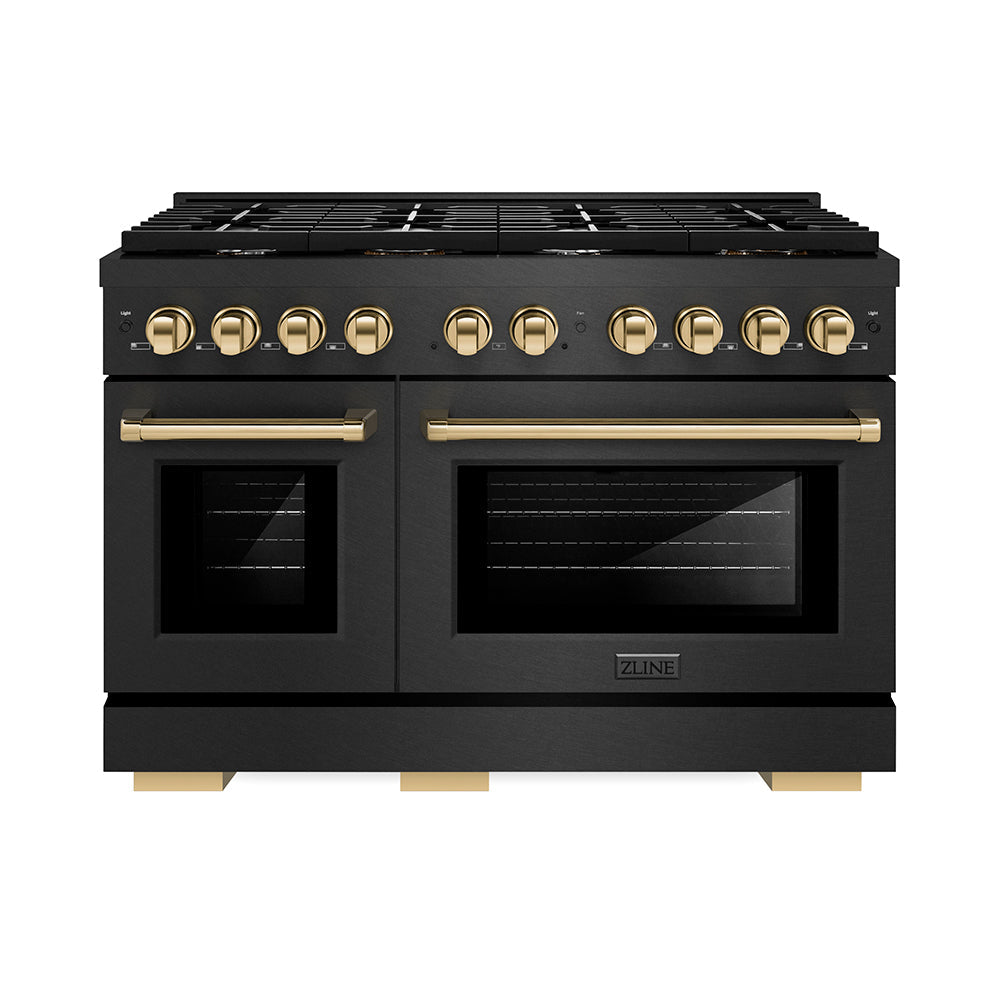 ZLINE Autograph Edition Paramount 48-inch range in black satin stainless steel and polished gold accents SDRBSZ-48-G