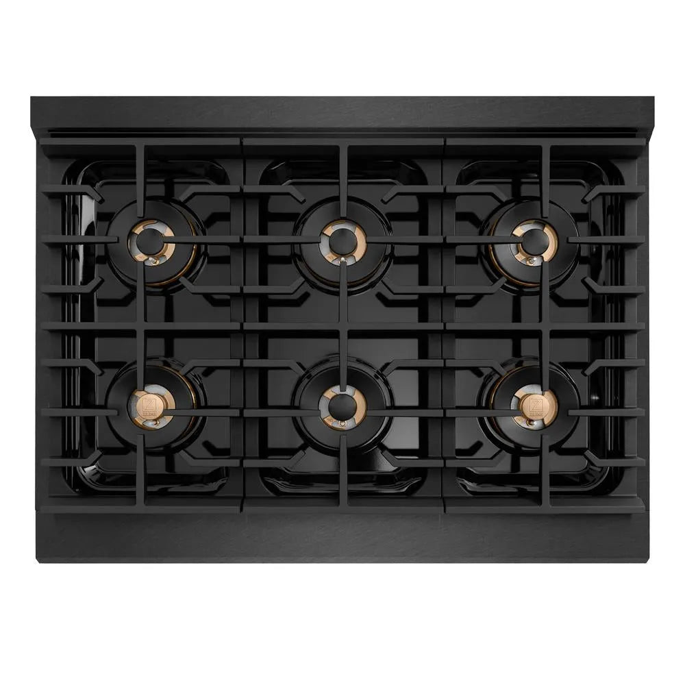 ZLINE Paramount 36-inch range in black satin stainless steel PSDRBS-36, from above