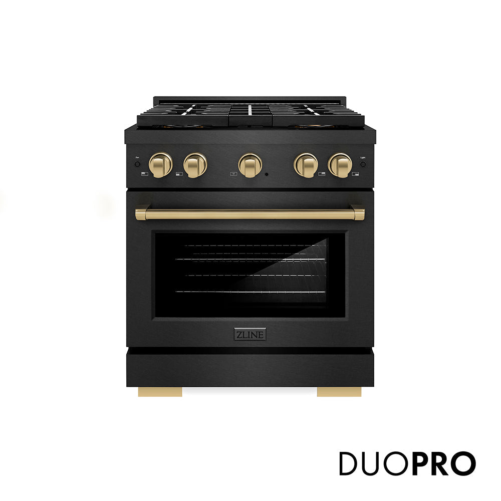 ZLINE Autograph Edition Paramount 30-inch range in black satin stainless steel and champagne bronze accents PSDRBSZ-30-CB