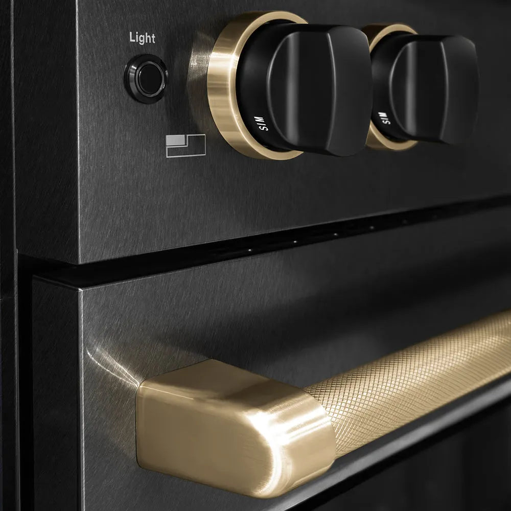 ZLINE Paramount 30-inch range in black satin stainless steel and matte black and champagne bronze accents PSDRBSZ-30-MBCB, from above