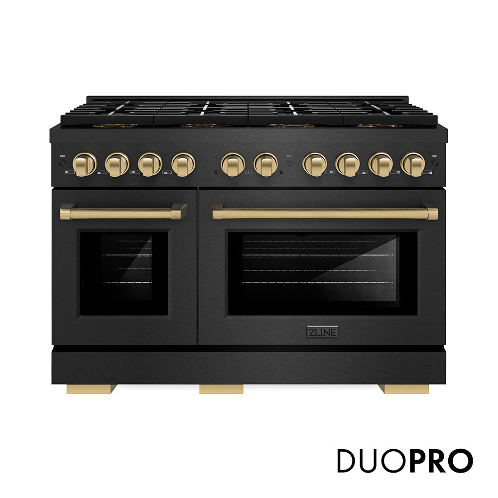 ZLINE Autograph Edition Paramount 48-inch range in black satin stainless steel and champagne bronze accents PSDRBSZ-48-CB