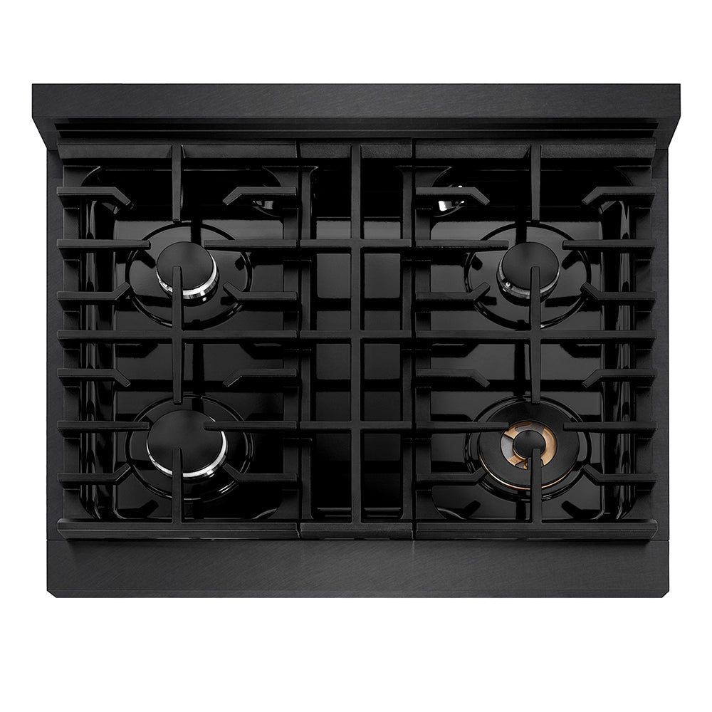 ZLINE Paramount 30-inch range in black satin stainless steel SGRBS-30, from above
