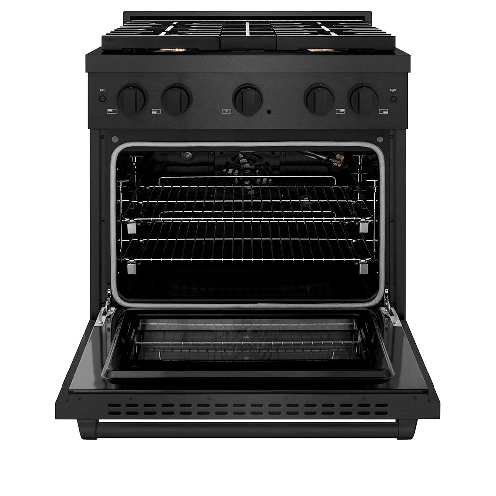 ZLINE Paramount 30-inch range in black satin stainless steel SGRBS-BR-30, front view