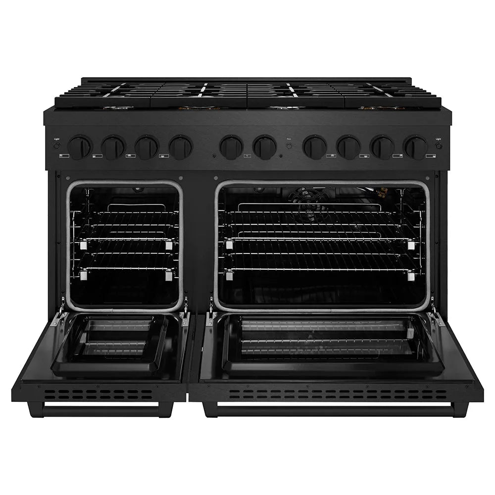 ZLINE Paramount 48-inch range in black satin stainless steel SGRBS-BR-48, front view