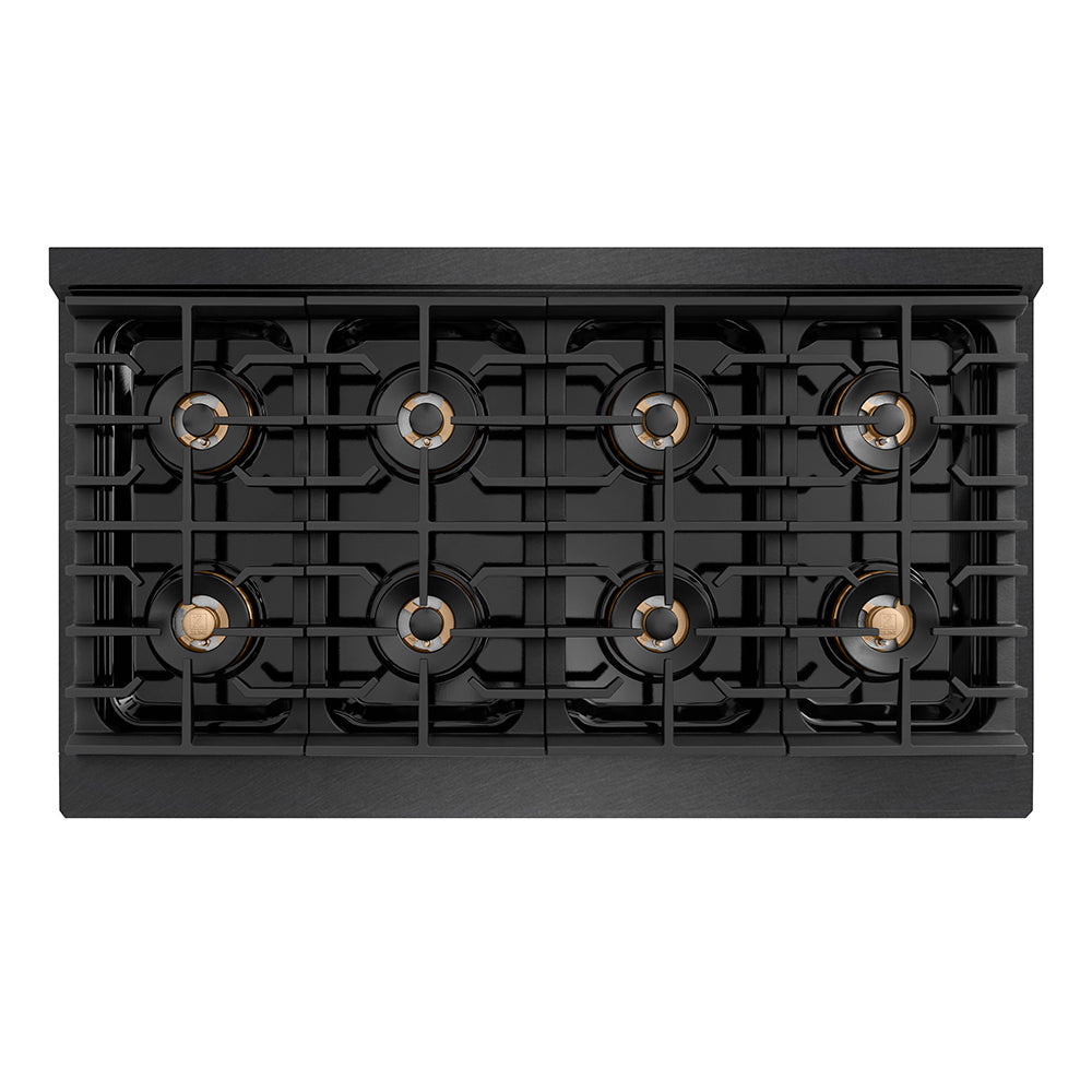 ZLINE Autograph Edition Paramount 48-inch range in black satin stainless steel and champagne bronze accents PSGRBSZ-48-CB, from above