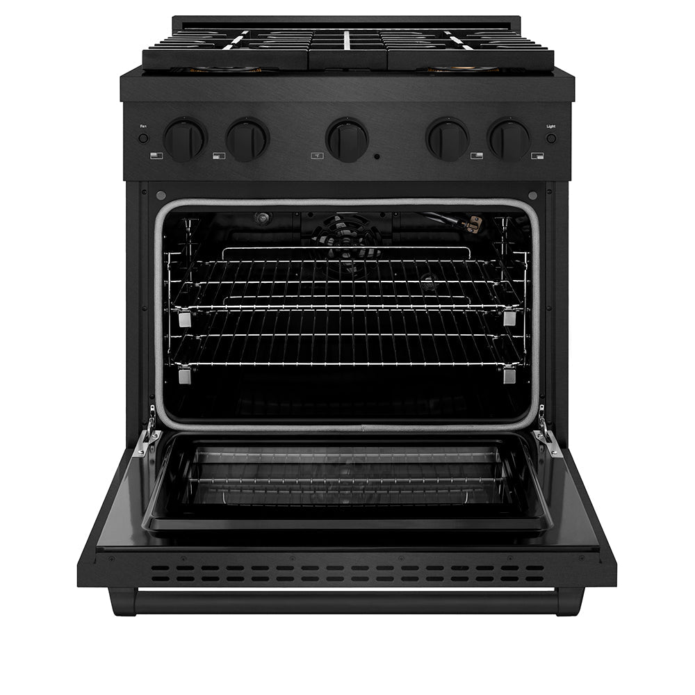 ZLINE Paramount 30-inch range in black satin stainless steel PSGRBS-30, front view
