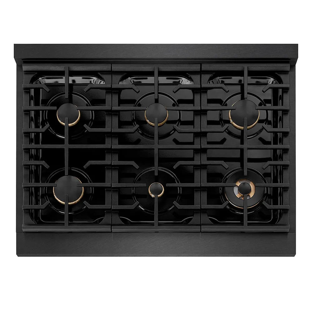 ZLINE Paramount 36-inch rangetop in black satin stainless steel SRTBS-BR-36, from above