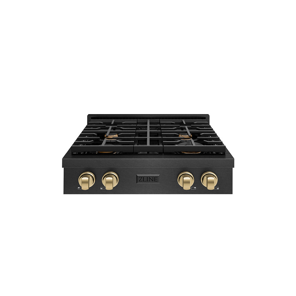 ZLINE Autograph Edition Paramount 30-inch rangetop in black satin stainless steel and champagne bronze accents SRTBSZ-30-CB