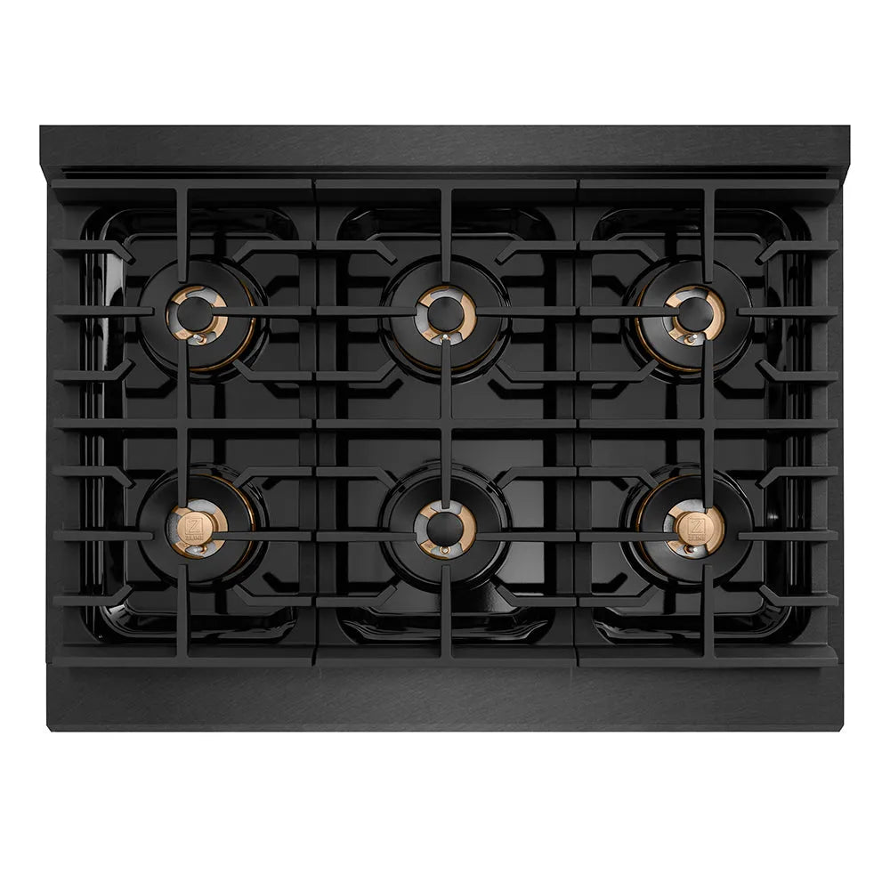 ZLINE Paramount 36-inch rangetop in black satin stainless steel PSRTBS-36, from above