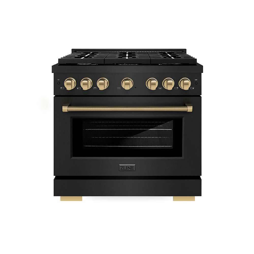 ZLINE Autograph Edition Paramount 36-inch range in black stainless steel and champagne bronze accents SDRBZ-36-KCB